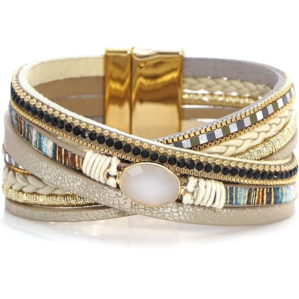 NWT Wrap Bracelet, Beaded Khaki